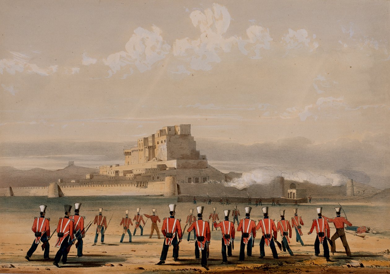 Tomada de Khelat, as companhias avançadas, 13 de novembro de 1839, de "O assalto de Ghuznee e Khelat" por W. Taylor, 1839 de Lieutenant Thomas Wingate