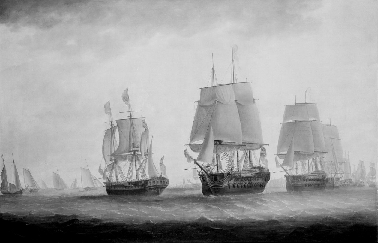 George III em HMS Southampton revendo a frota de Plymouth, em 18 de agosto de 1789 de Lieutenant William Elliott