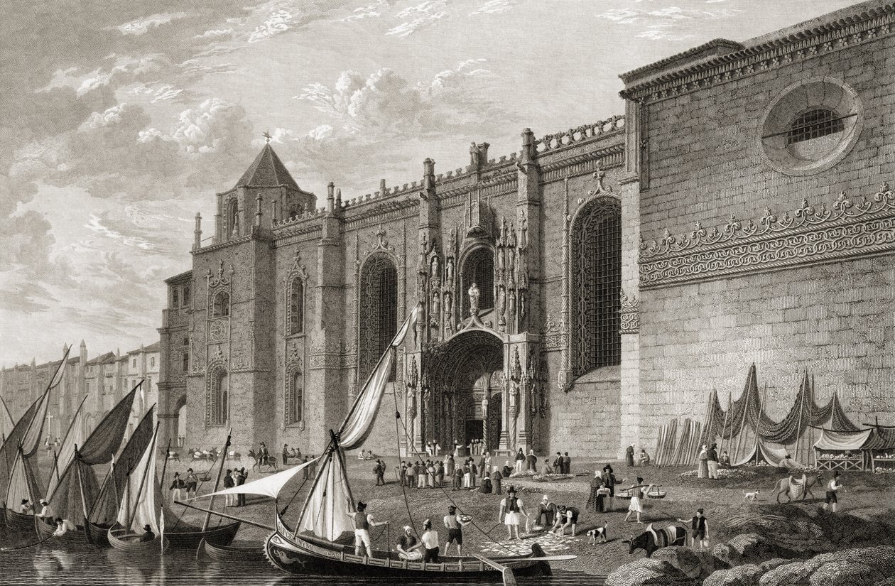 Mosteiro dos Jerónimos Belém, Lisboa, de &39;Vistas Seleccionadas das Cidades Principais da Europa, gravadas por JH Le Keux, publicadas em Londres, 1832 de Lieutenant Colonel Batty