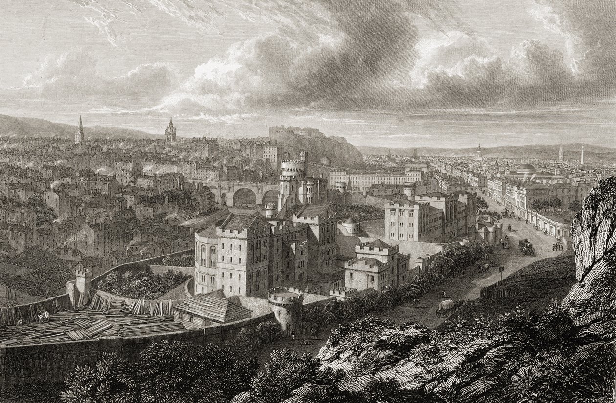Vista de Calton Hill, Edimburgo, de &39;Selecionar vistas das principais cidades da Europa, gravadas por George Cooke, publicado em Londres, 1832 de Lieutenant Colonel Batty
