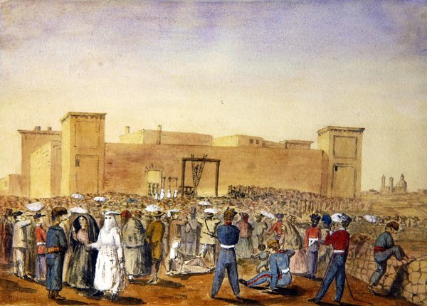 O jogo do enforcamento na Prisão de Corradino, Malta de Lieutenant Dudley Maryon Wilson