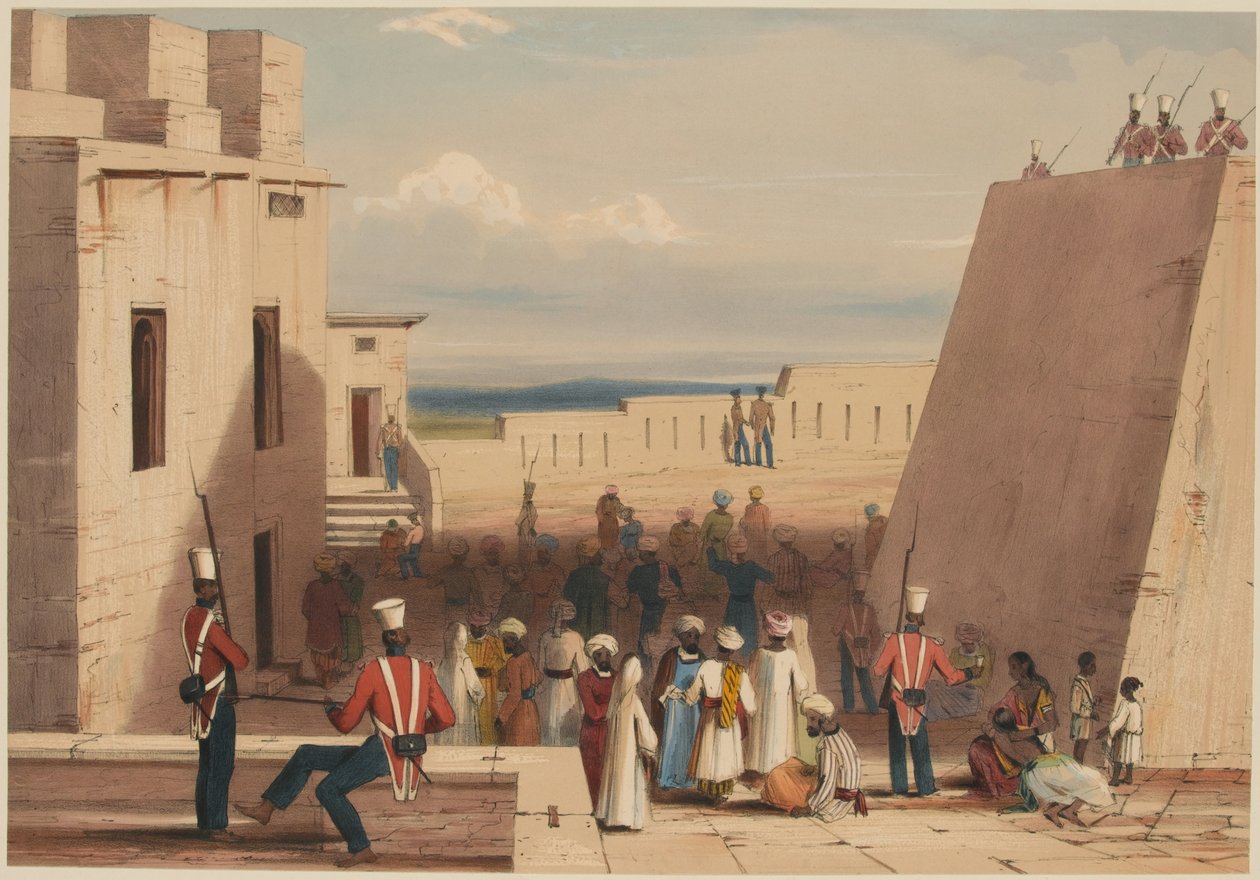 Ghuznee. Prisioneiros sob escolta da 19ª Infantaria Nativa de Bombaim. de Lieutenant Thomas (after) Wingate