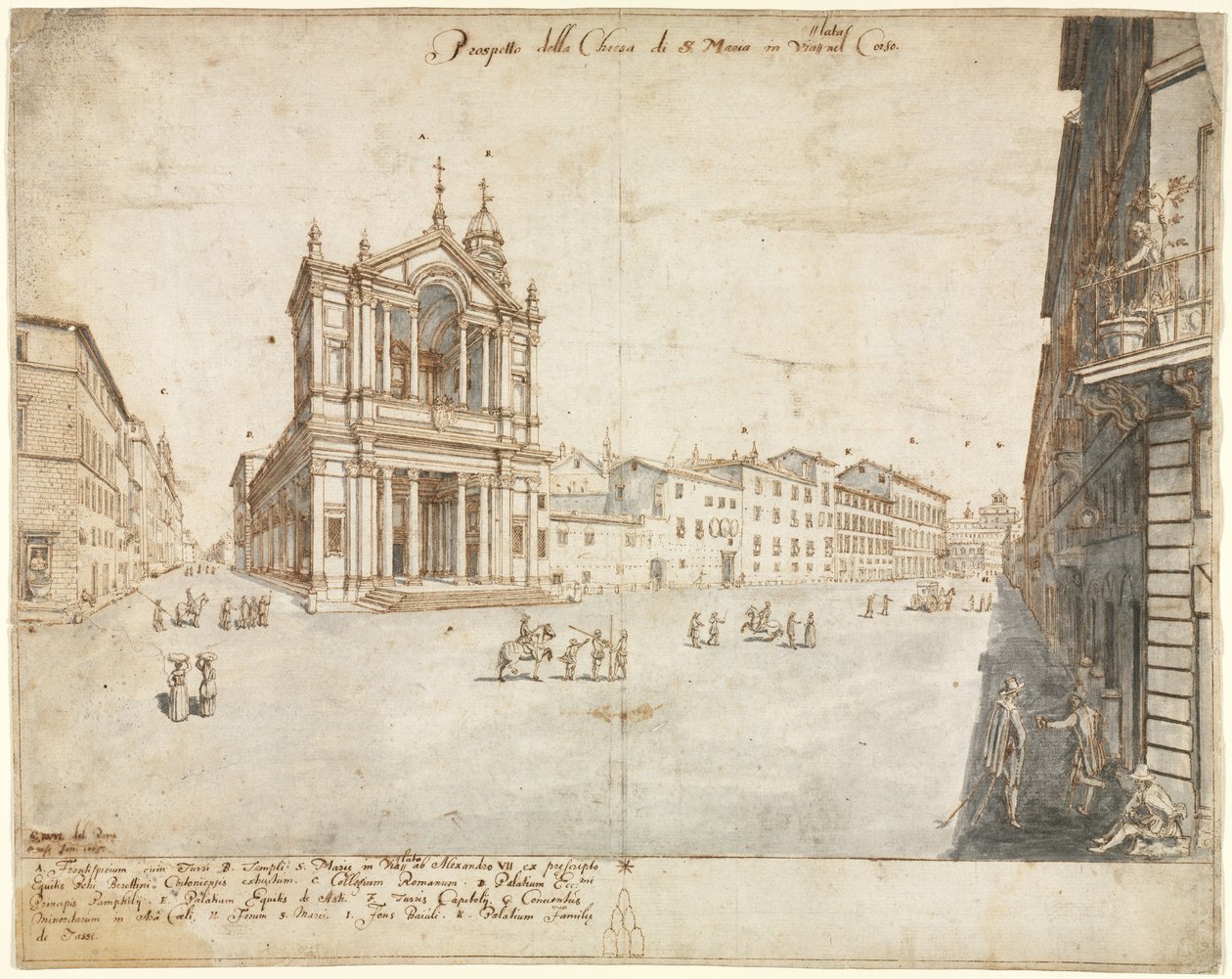 Dezoito vistas de Roma: Santa Maria na Via Lata, 1665. de Lievin Cruyl