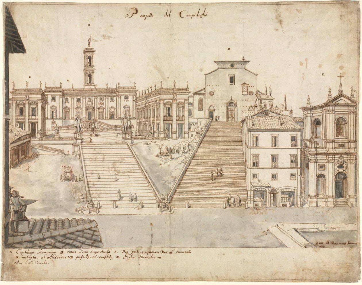 Dezoito vistas de Roma: O Campidoglio, 1665. de Lievin Cruyl