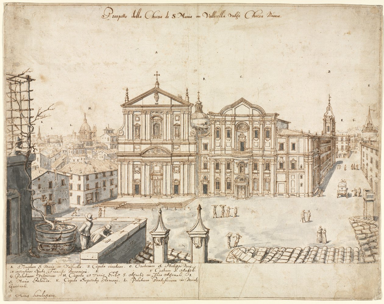 Dezoito vistas de Roma: a Igreja de Santa Maria em Vallicella, 1665. de Lievin Cruyl