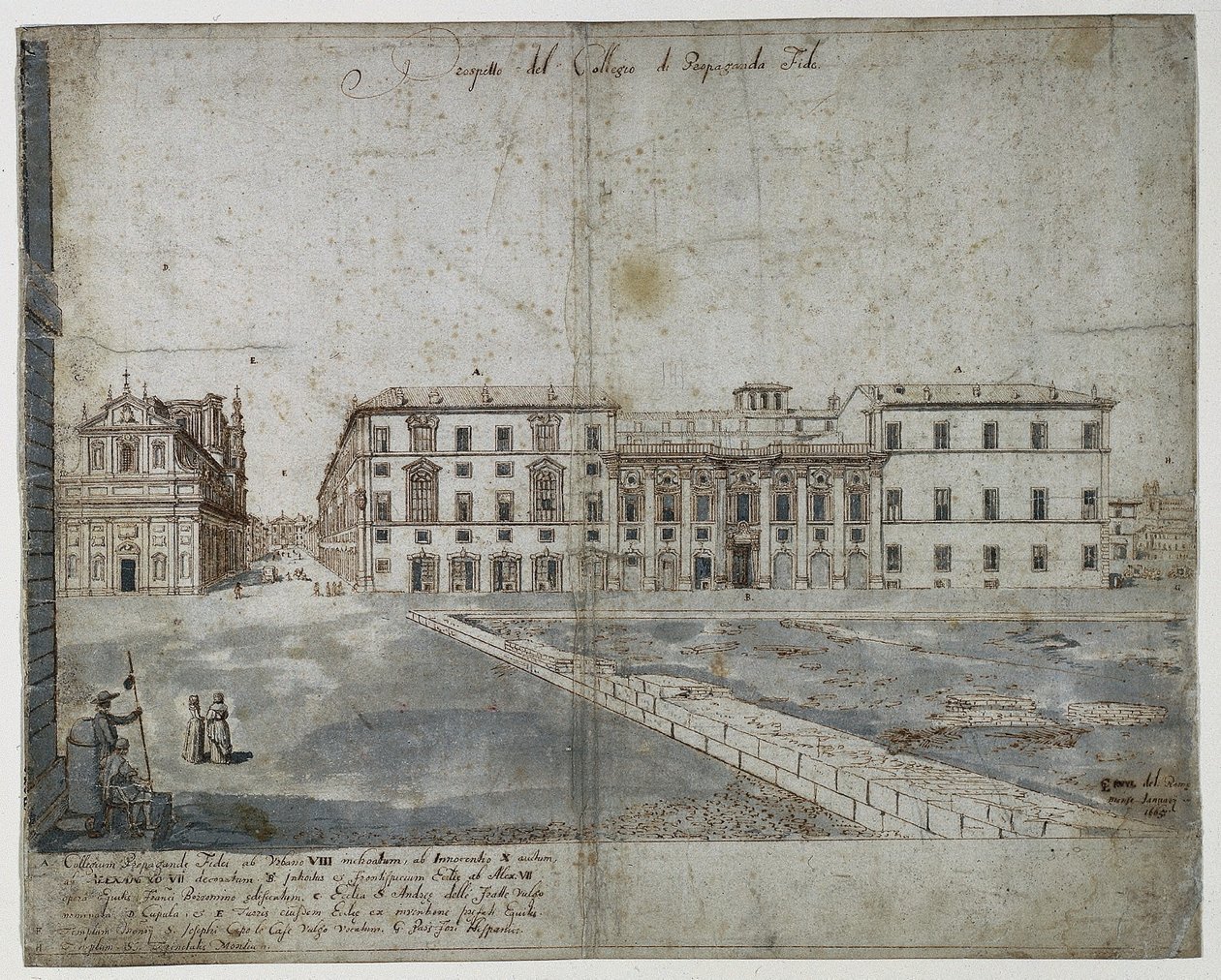 Dezoito Vistas de Roma: O Collegio di Propaganda Fide recto, 1665. de Lievin Cruyl