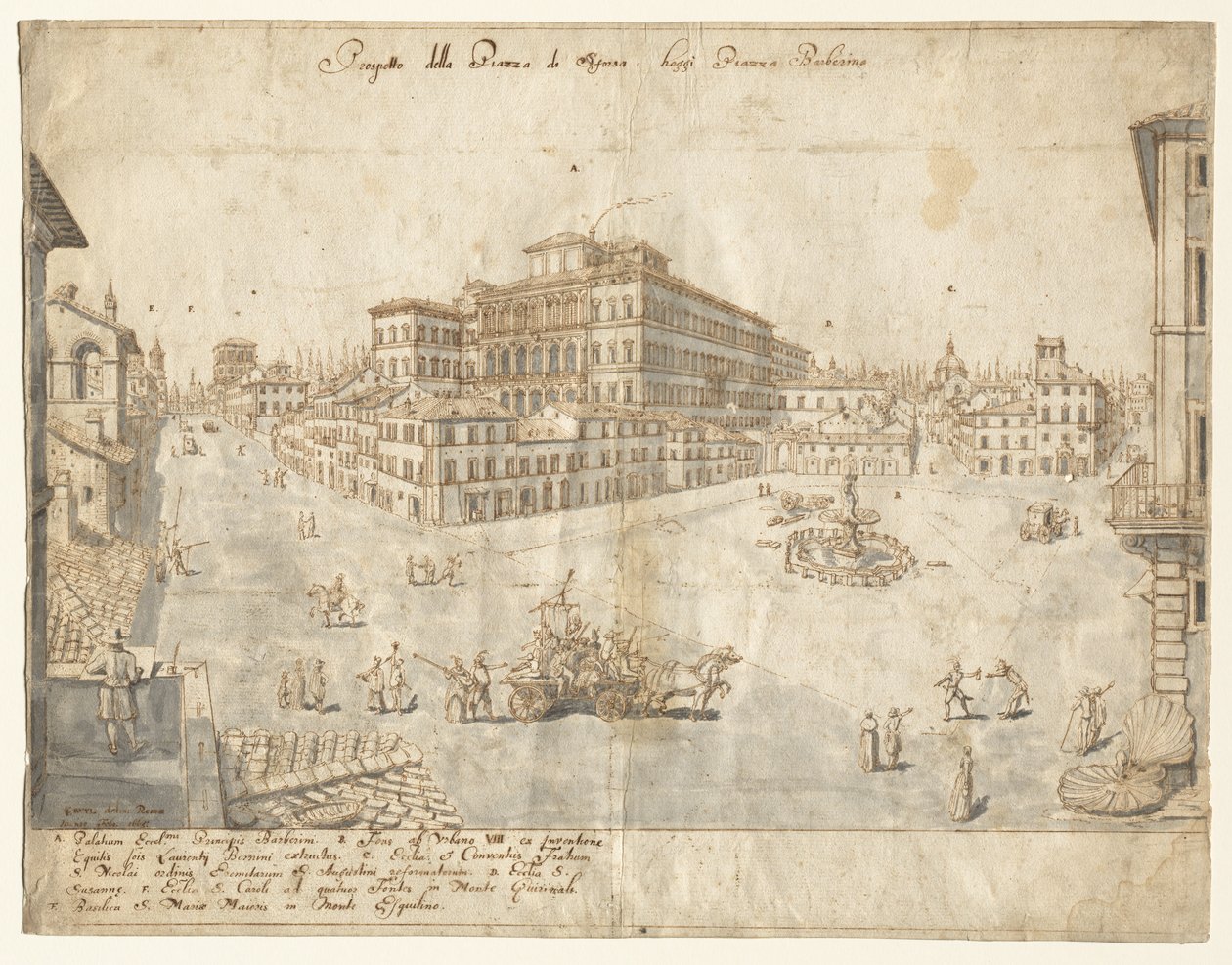 Dezoito Vistas de Roma: A Piazza Barberini (reto) de Lievin Cruyl