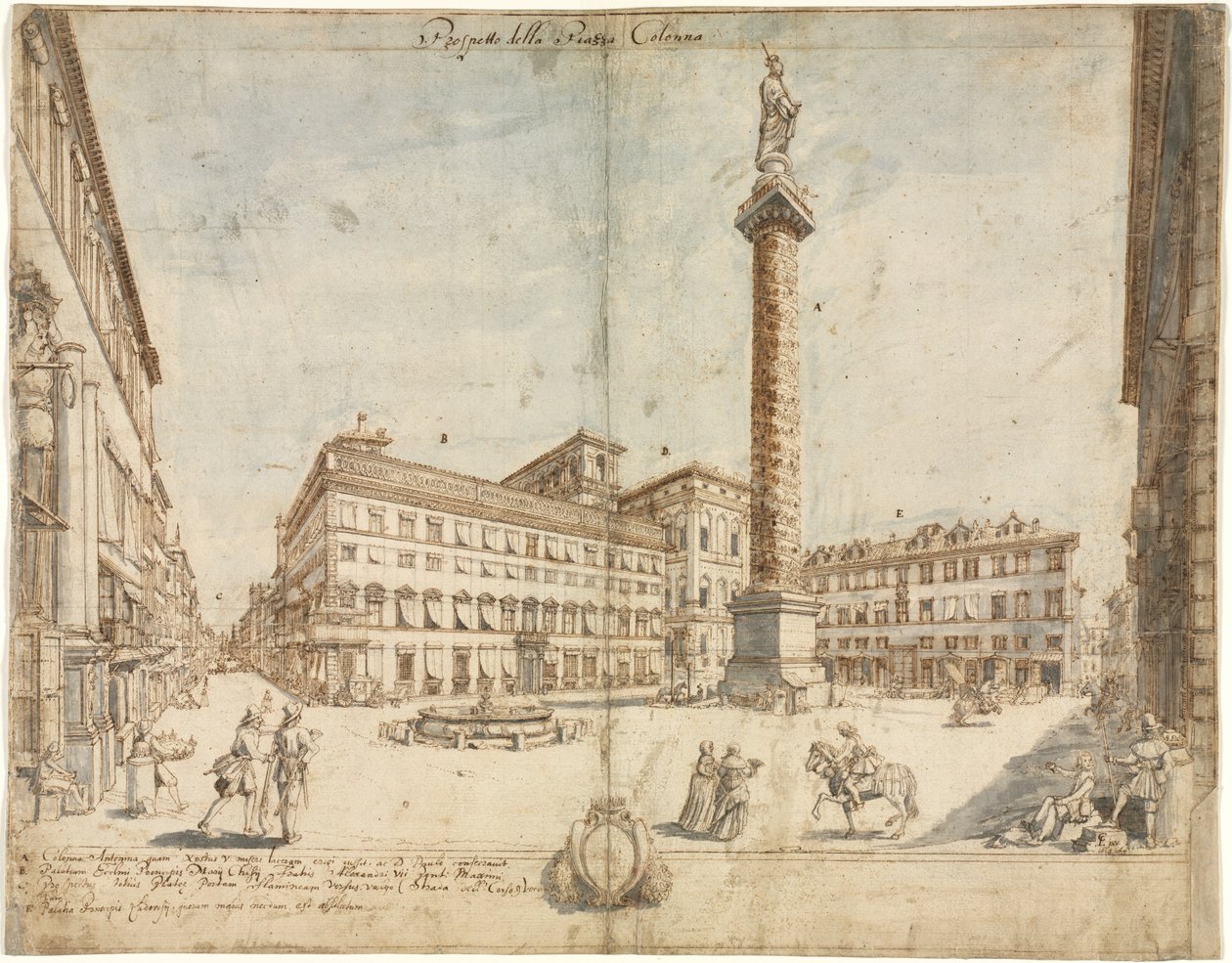 Dezoito Vistas de Roma: A Piazza Colonna de Lievin Cruyl