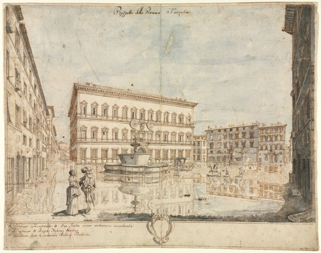 Dezoito Vistas de Roma: A Piazza Farnese (reto) de Lievin Cruyl