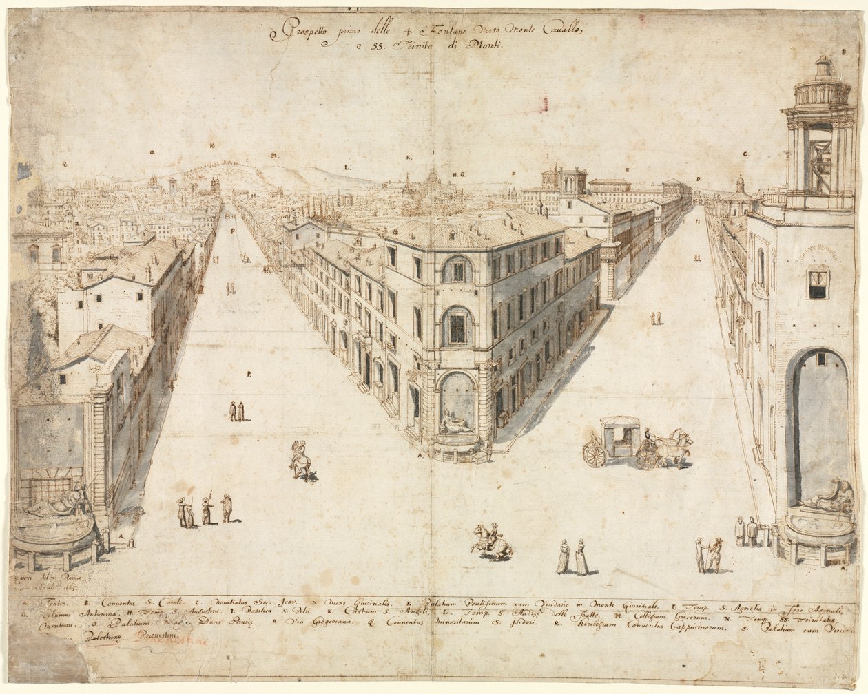 Dezoito vistas de Roma: o Quattro Fontane olhando para o Monte Cavallo de Lievin Cruyl