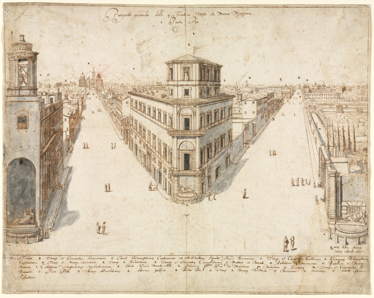 Dezoito vistas de Roma: o Quattro Fontane olhando para Santa Maria Maggiore de Lievin Cruyl