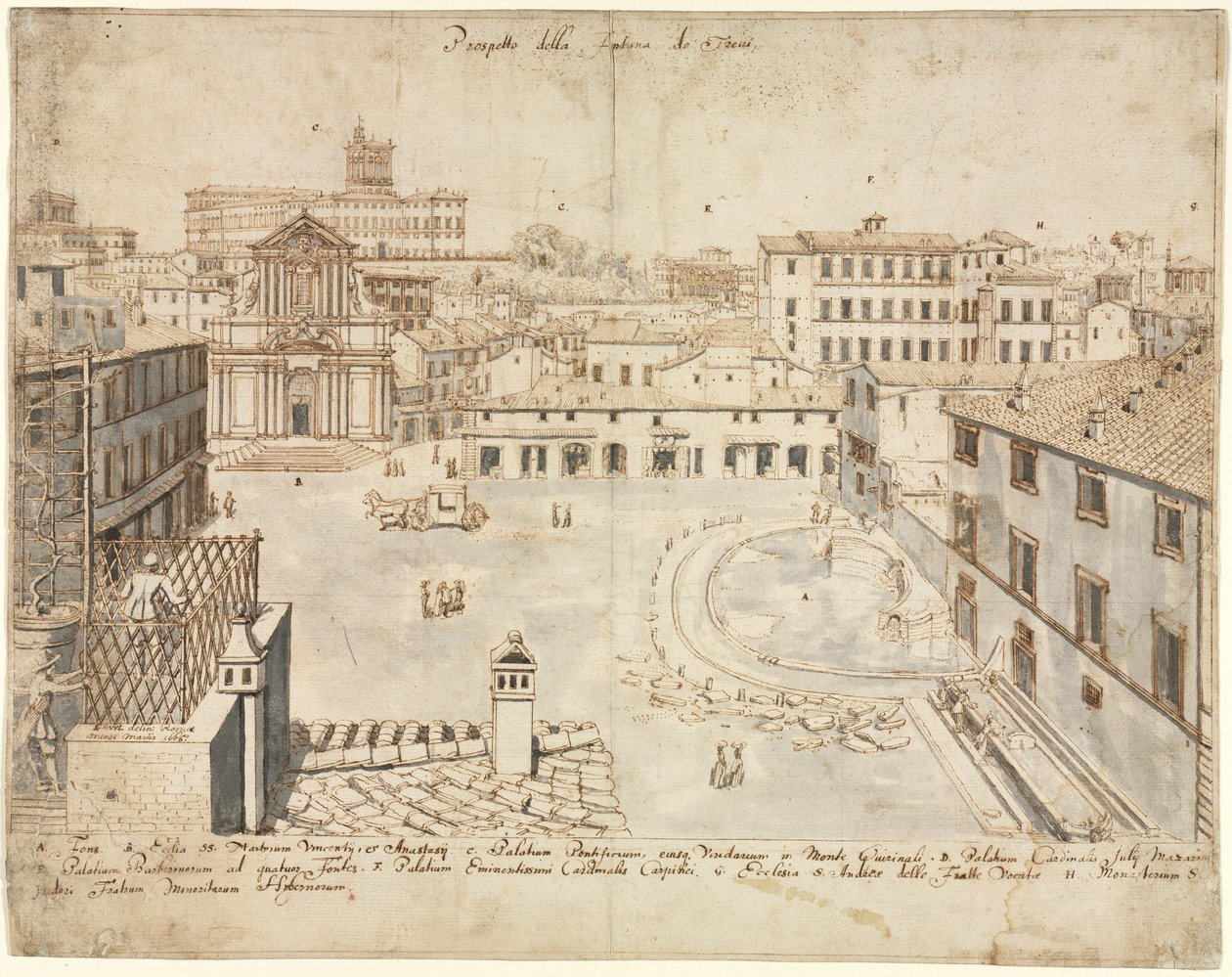 Dezoito Vistas de Roma: A Fonte de Trevi de Lievin Cruyl