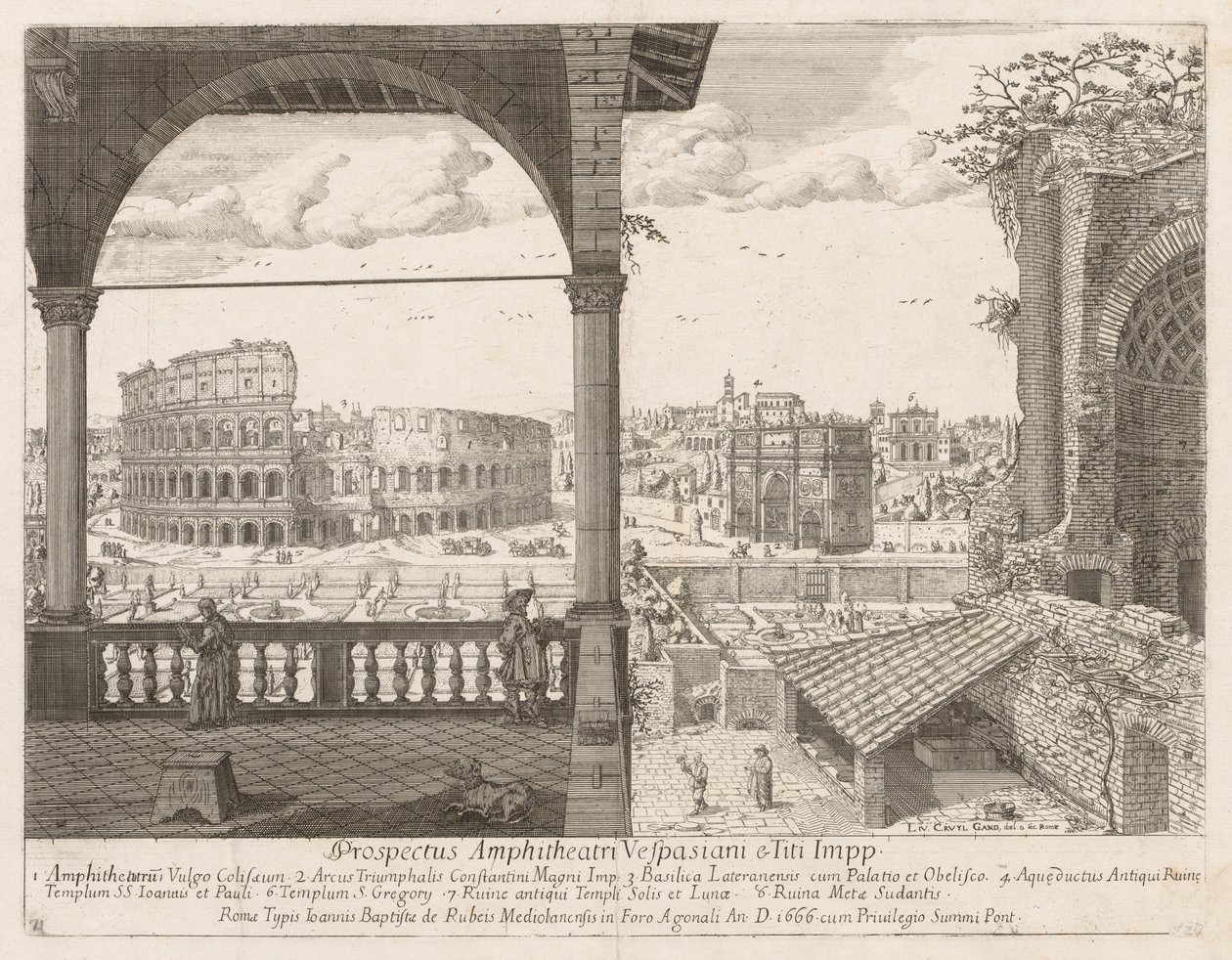Il Colosseo di Costantino do Larco perspectiva LocURI Roma insignes [por sua vez], 1666. de Lievin Cruyl