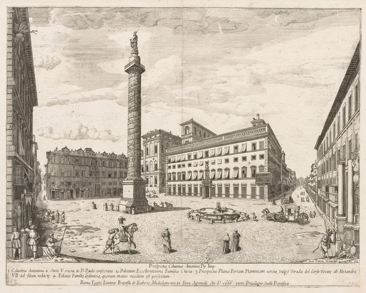 Piazza Colonna de perspectivas LocURI Roma insignes [por sua vez], 1666. de Lievin Cruyl