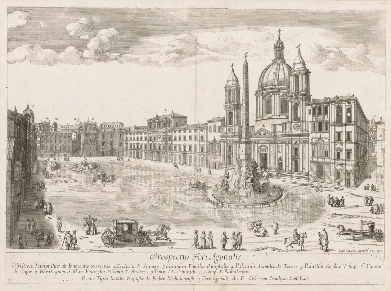 Piazza Navona de perspectivas LocURI Roma insignes [por sua vez], 1666. de Lievin Cruyl