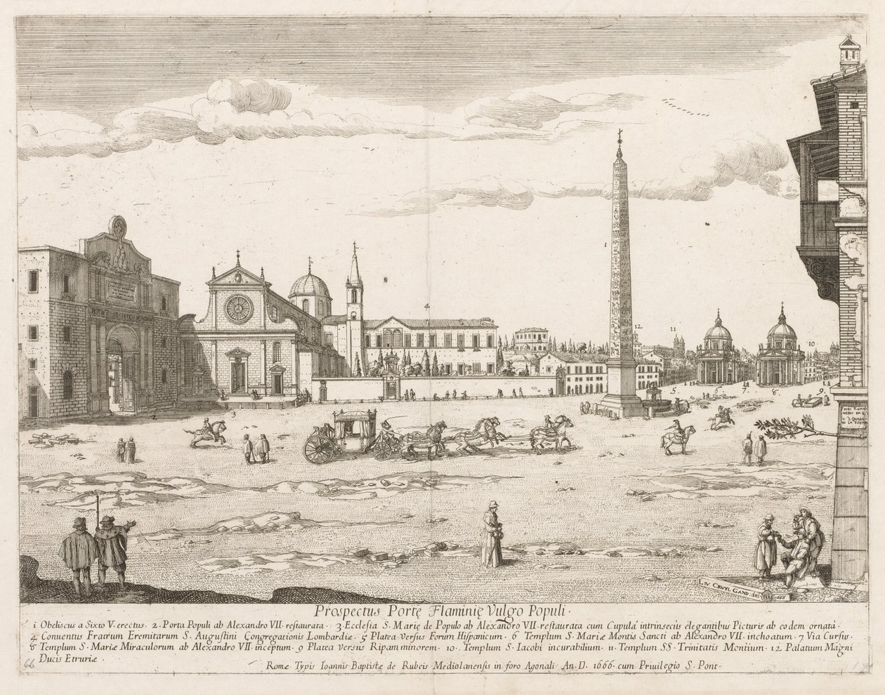 Piazza del Popolo de perspectivas LocURI Roma insignes [por sua vez], 1666. de Lievin Cruyl