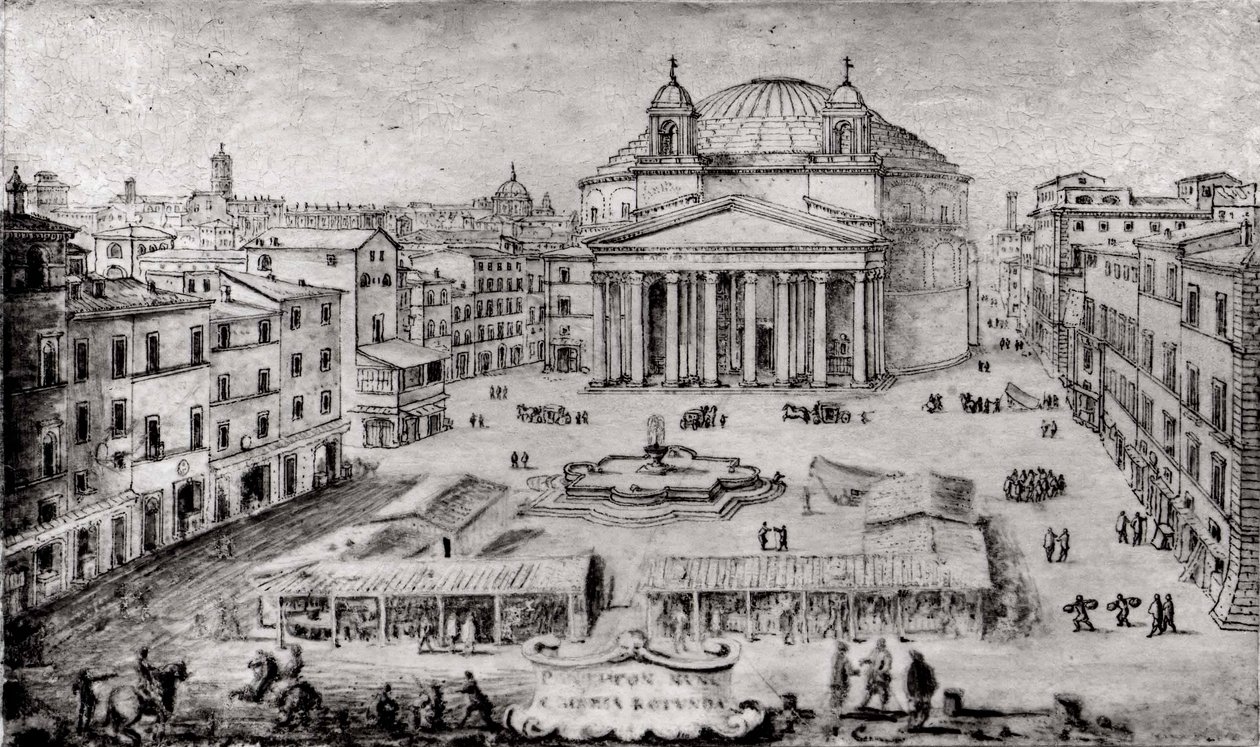 Vista do Panteão, Roma, início da década de 1670. de Lievin Cruyl