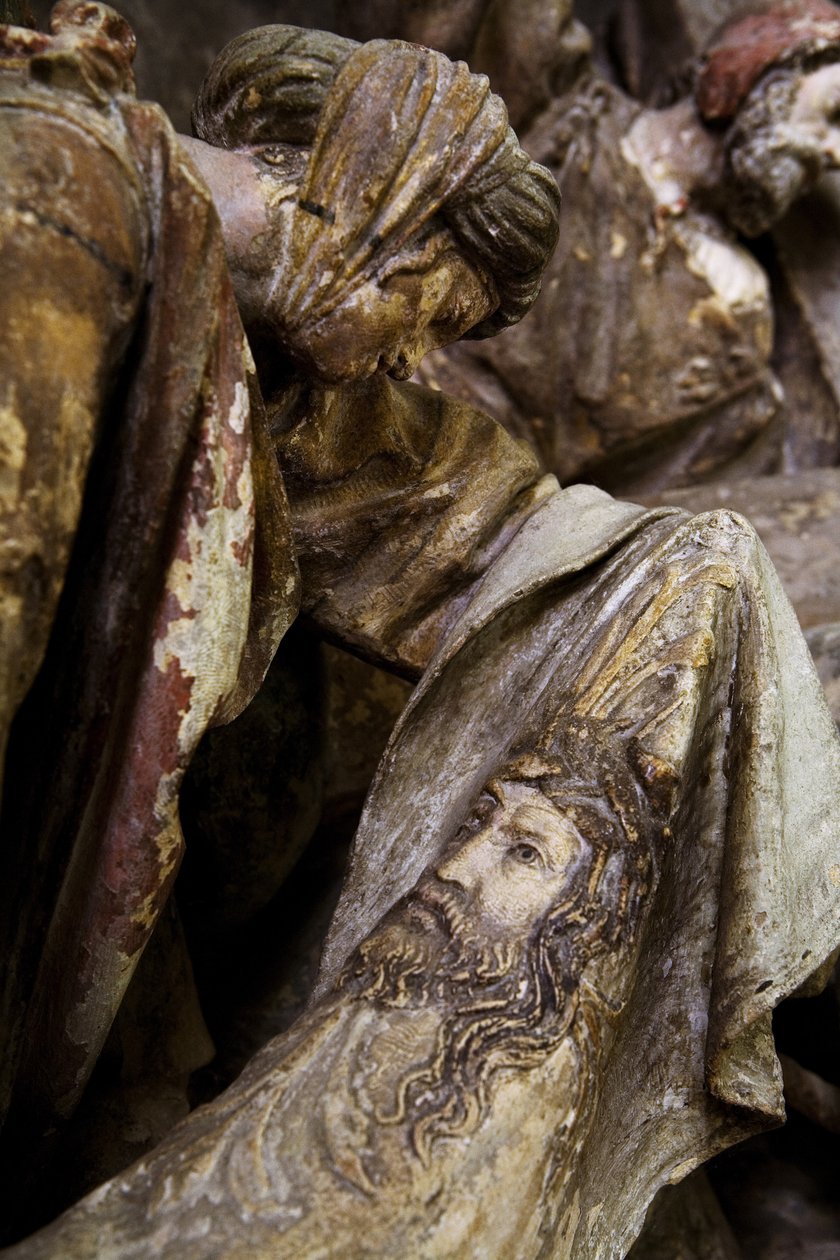 Peça de altar, painel esquerdo, detalhe, st. Veronica (pedra pintada) de Ligier Richier