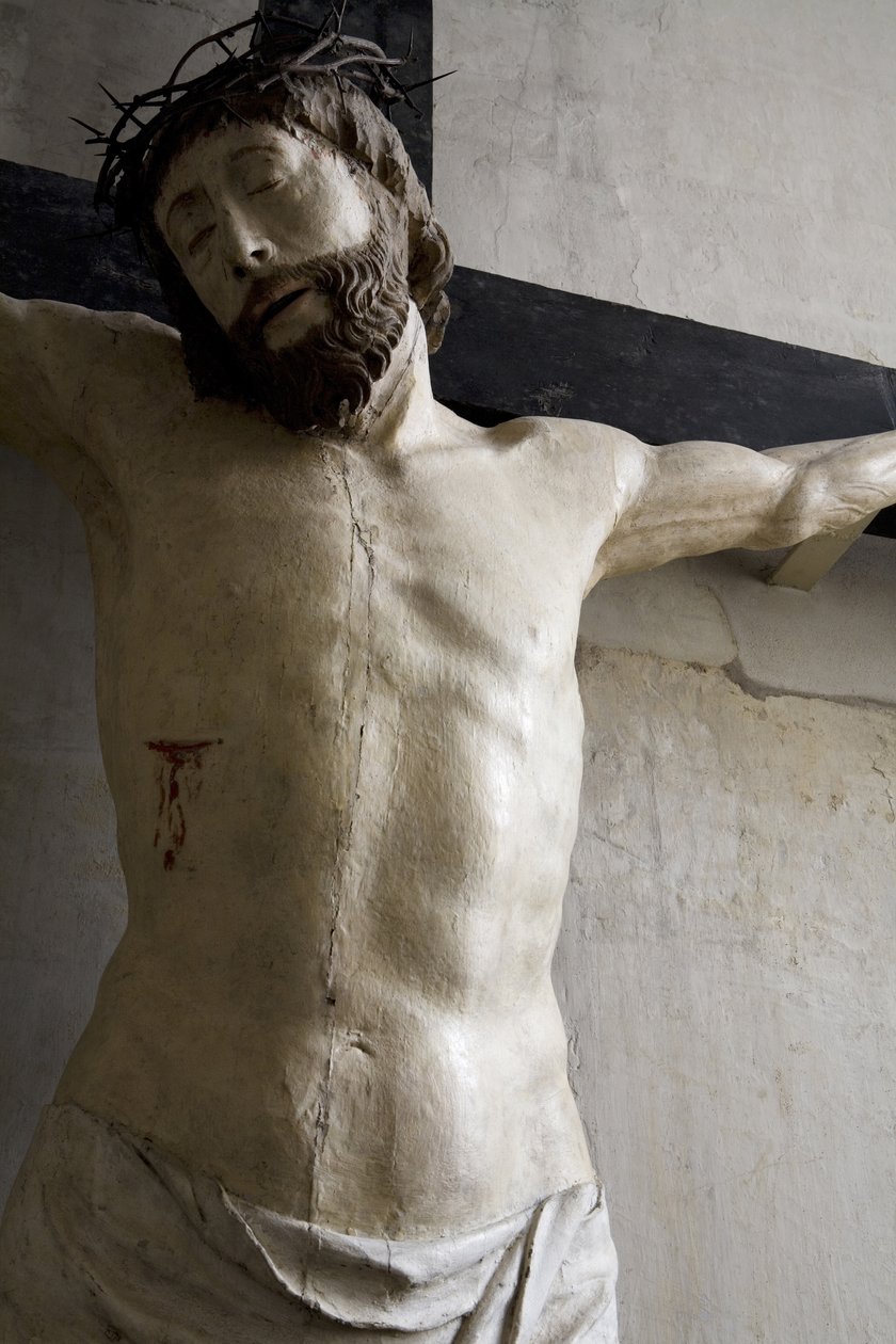 Cristo na cruz, detalhe (madeira pintada) de Ligier Richier