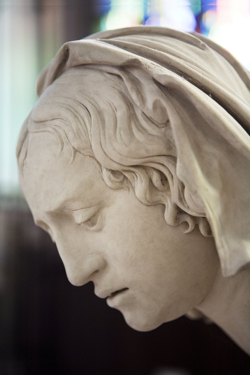 O enterro e o desmaio da Virgem, detalhe: cabeça de Salomé de Ligier Richier