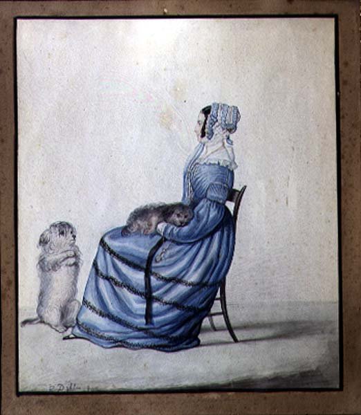 Retrato de Marianne Cartwright com os seus cães de estimação de Lili Cartwright