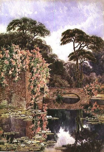 Um Muro Antigo e um Jardim de Água (aguarela sobre papel) de Lilian Stannard