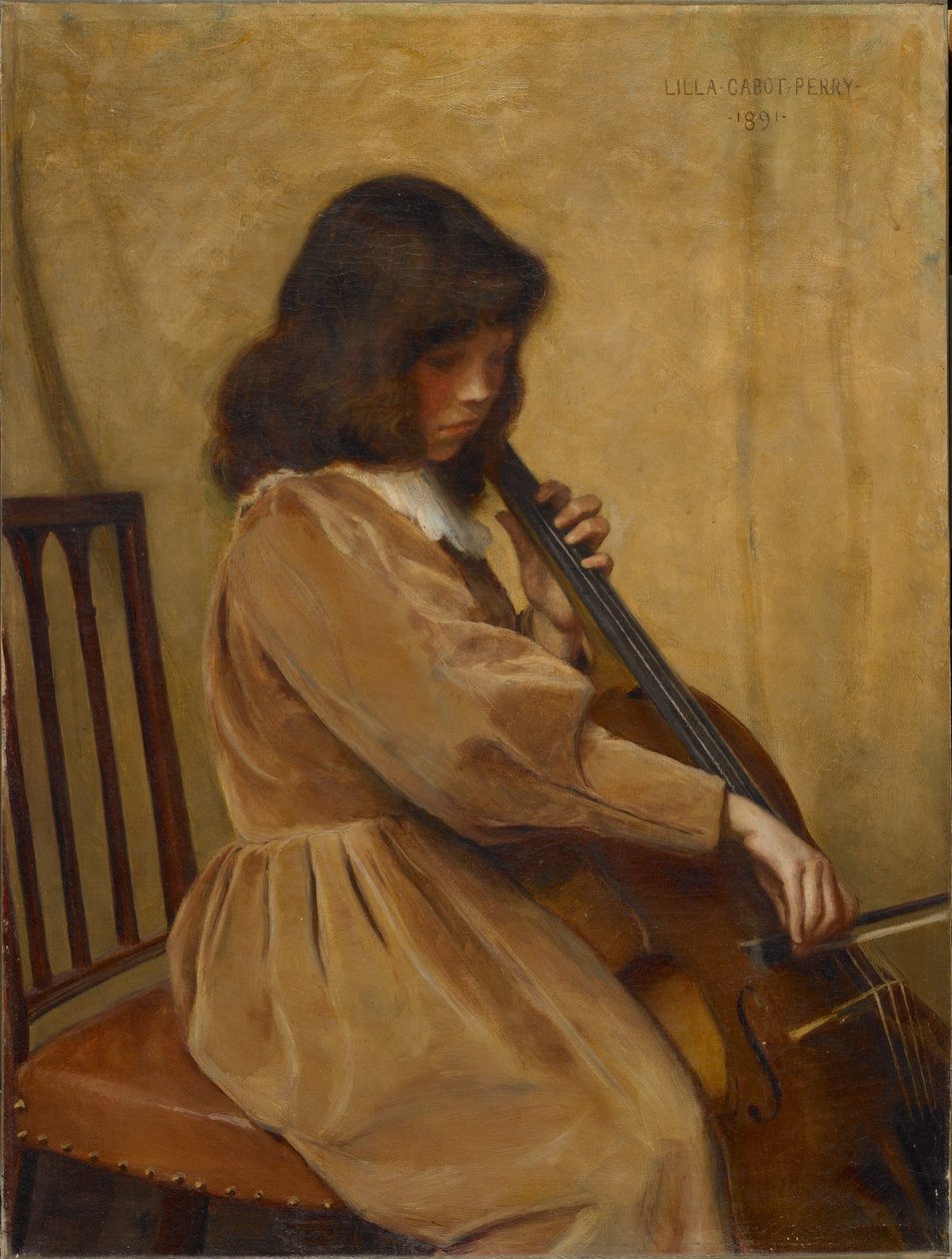 Garota tocando um violoncelo de Lilla Cabot Perry