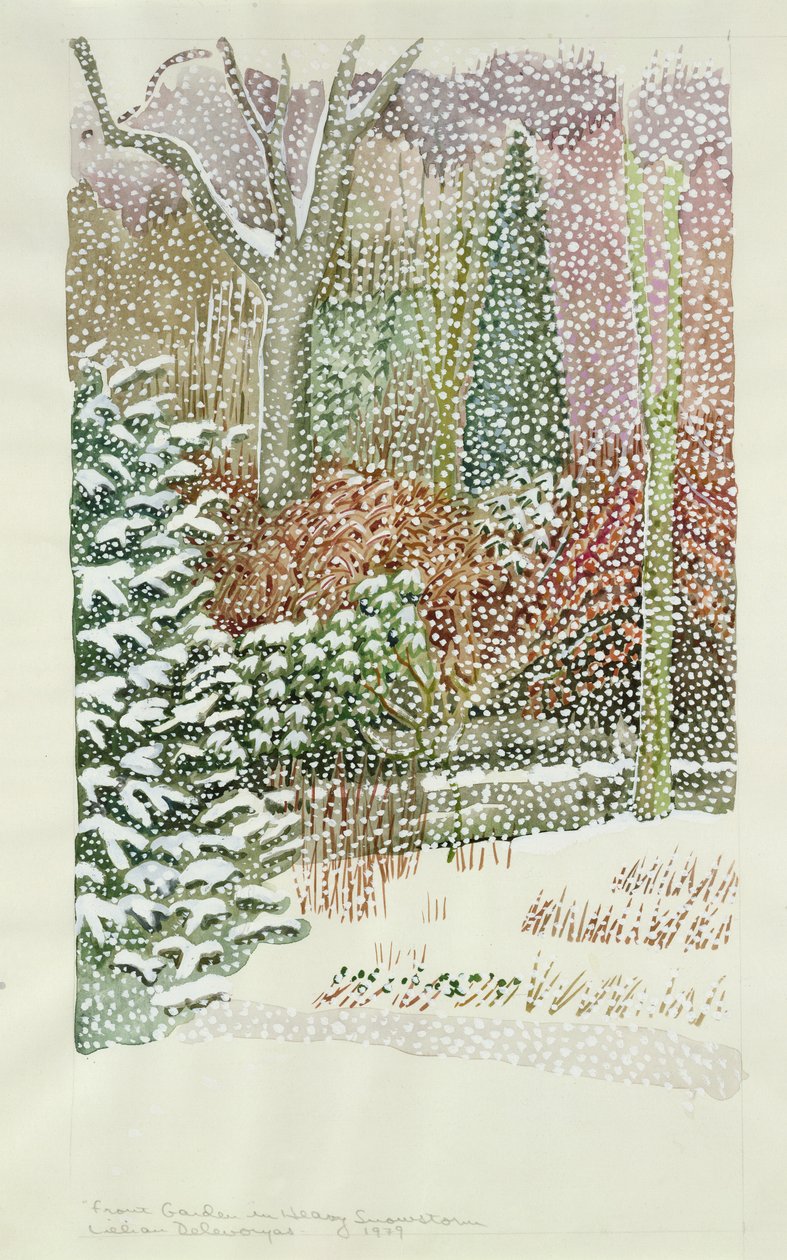 Jardim da frente na tempestade de neve pesada de Lillian Delevoryas