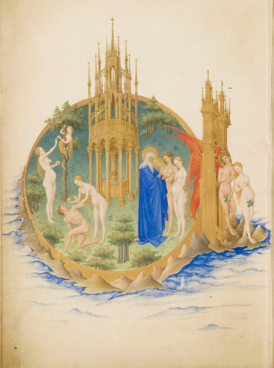 Horas muito ricas do Duque de Berry Folio 25, verso: O Jardim do Éden de Limbourg Brothers