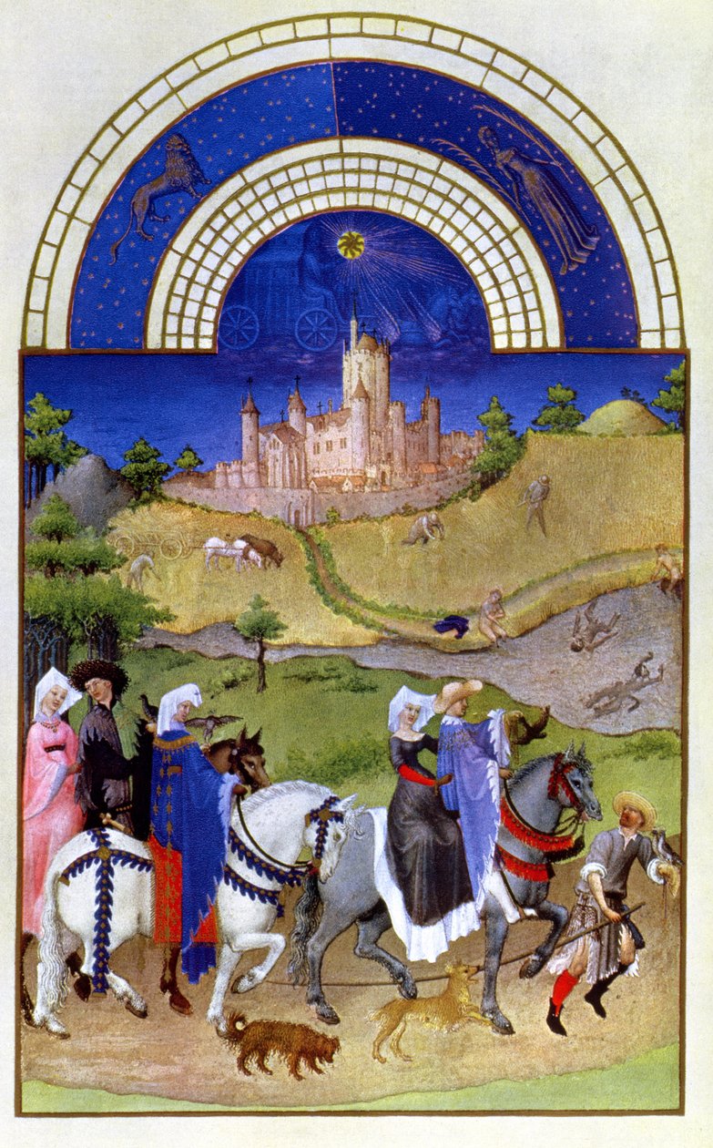 Fac-símile de agosto: Hawking, do &39;Tres riquezas Heures du Duc de Berry (para original ver 8440) de Limbourg Brothers