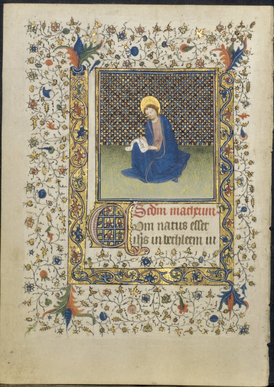 Folha de um livro de horas: São Mateus, c. 1415-20. de Limbourg Brothers