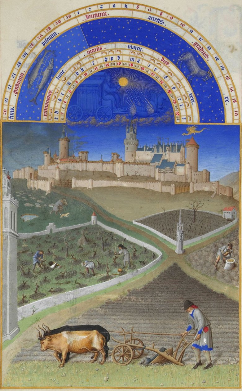 Março As Horas Muito Ricas do Duque de Berry, 1412-1416. de Limbourg Brothers