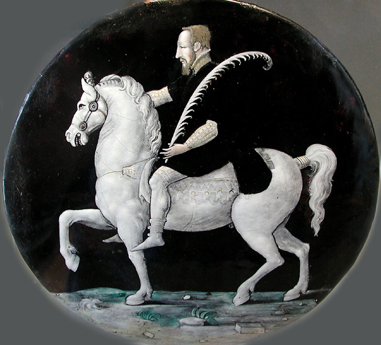 Rei Henrique II da França a cavalo Placa, meados do século XVI. de Limousin