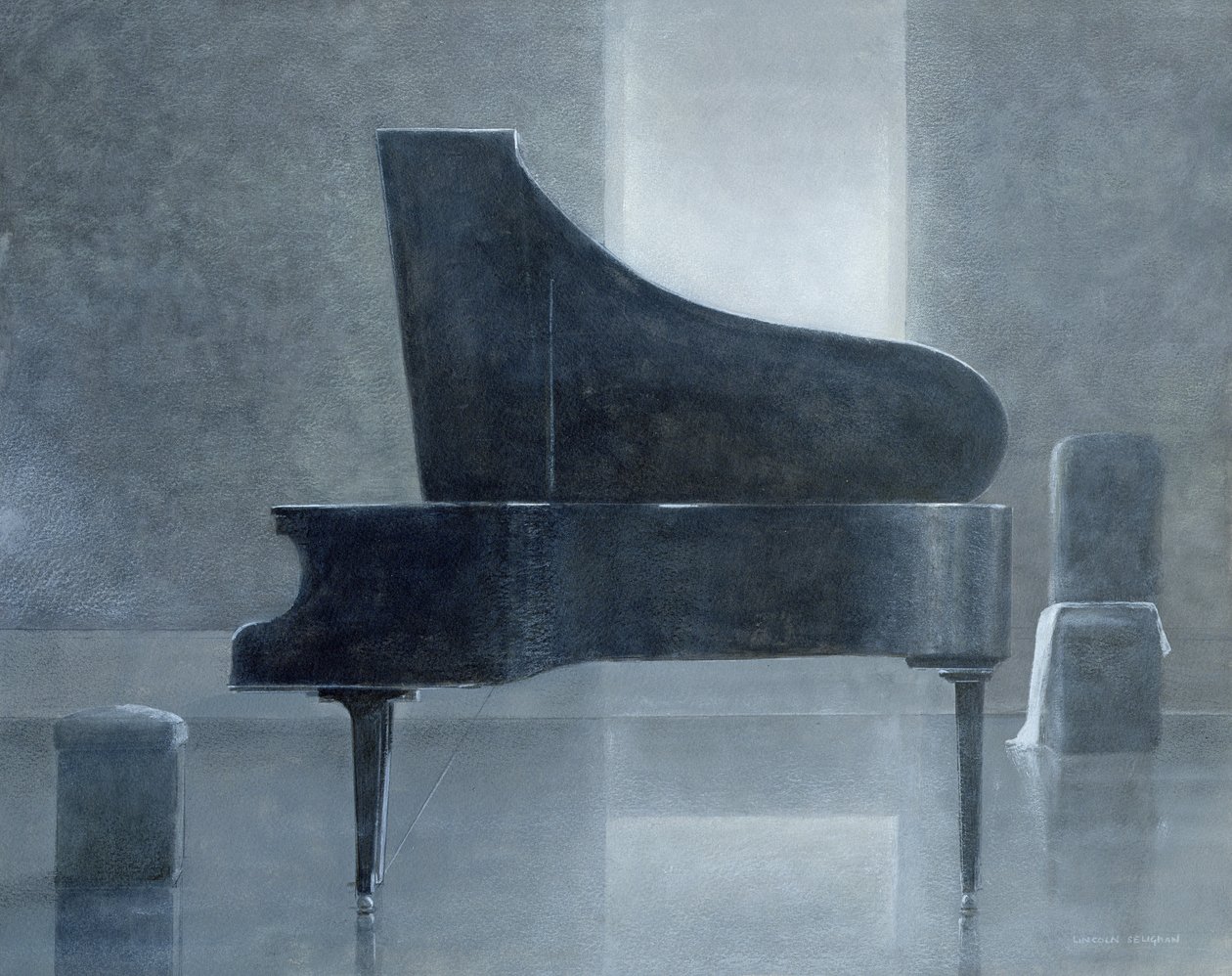 Piano preto, 2004 (acrílico sobre papel) de Lincoln Seligman