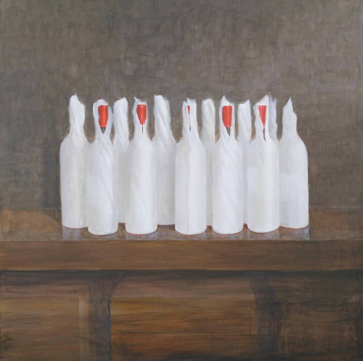 Garrafas em papel, 2005 (acrílico sobre tela) de Lincoln Seligman