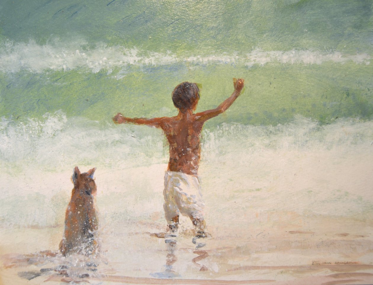 Menino e cão, salva-vidas de Lincoln Seligman