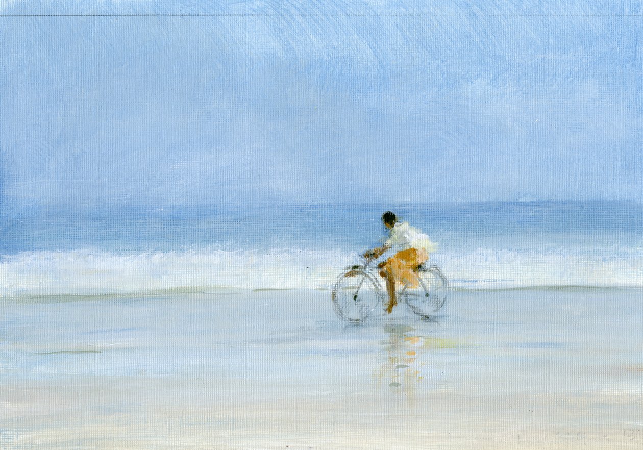 Rapaz em bicicleta (acrílico sobre papel) de Lincoln Seligman