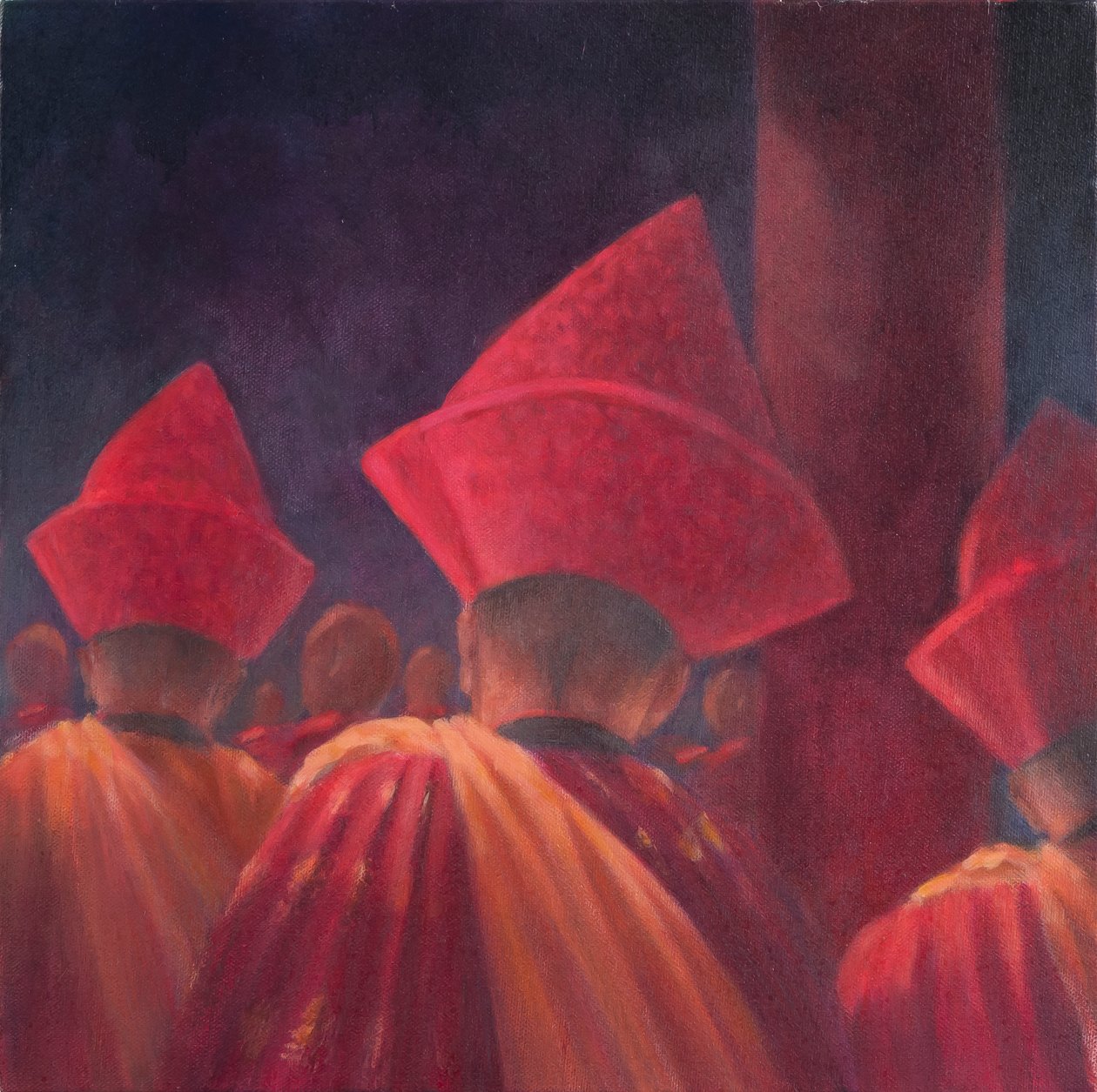 Monges budistas, Butão, 2012 (acrílico sobre tela) de Lincoln Seligman
