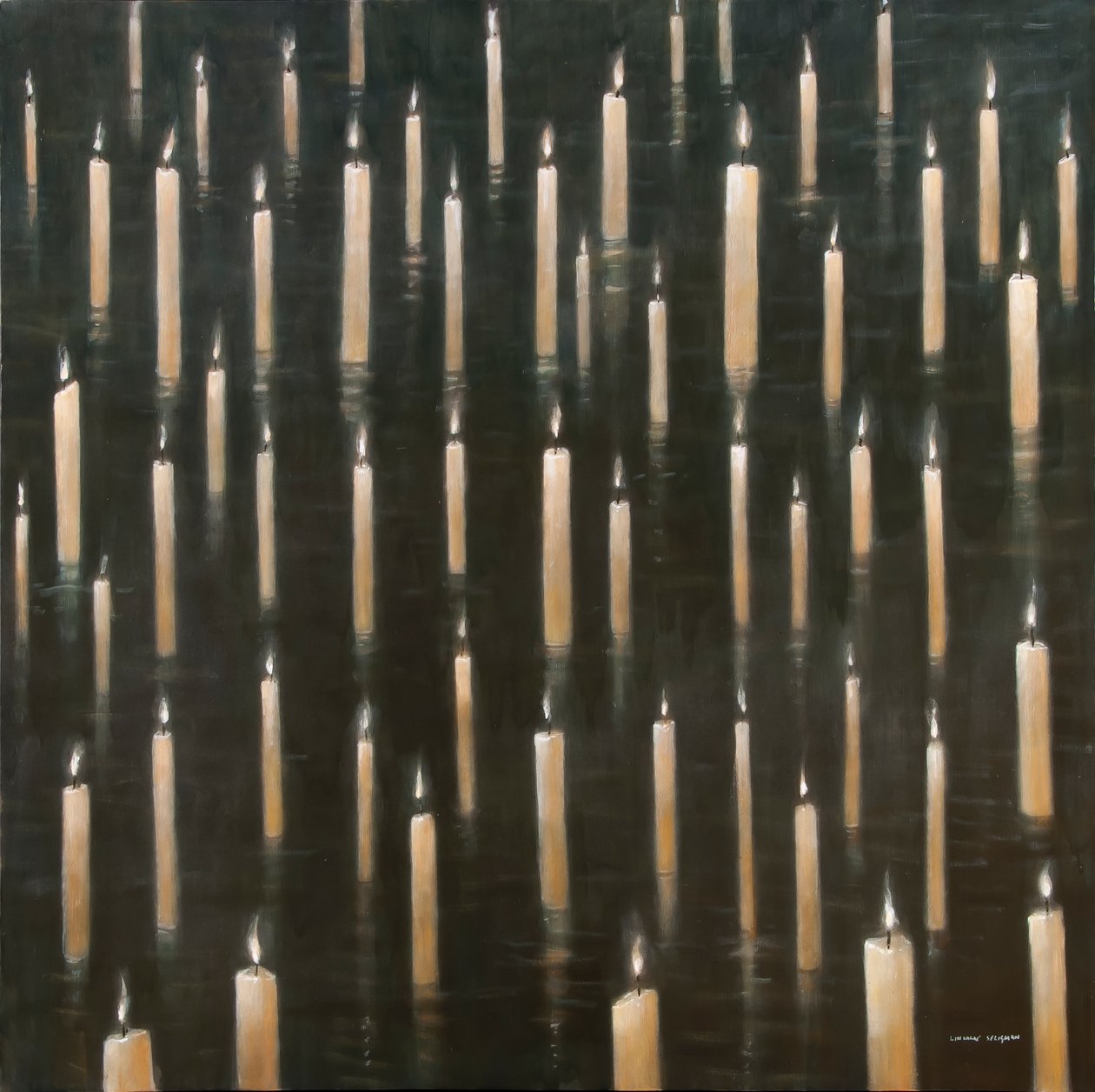 Velas no lago, Udaipur, Índia, 2012 (acrílico sobre tela) de Lincoln Seligman