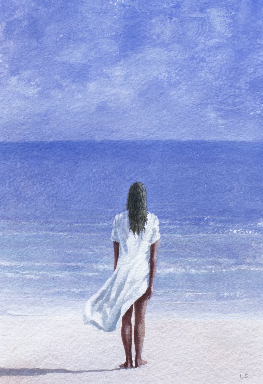 Menina na praia, 1995 (aguarela sobre papel) de Lincoln Seligman
