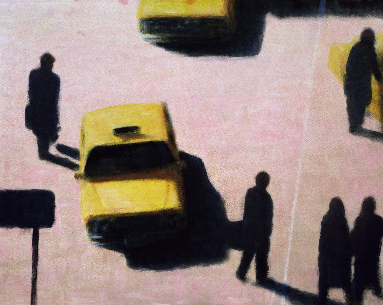 New York Taxis, 1990 (acrílico sobre tela) de Lincoln Seligman