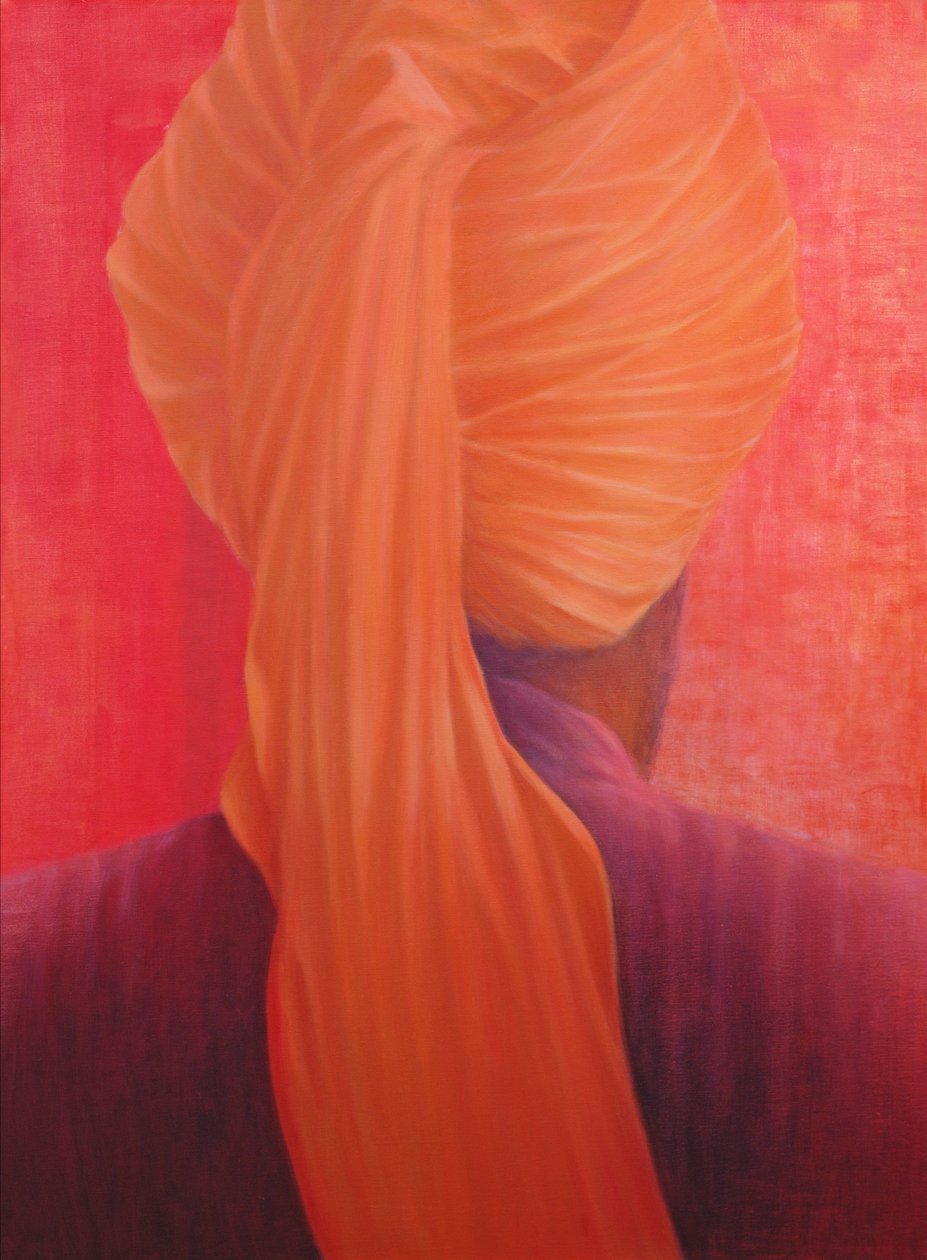 Turbante laranja no vermelho de Lincoln Seligman