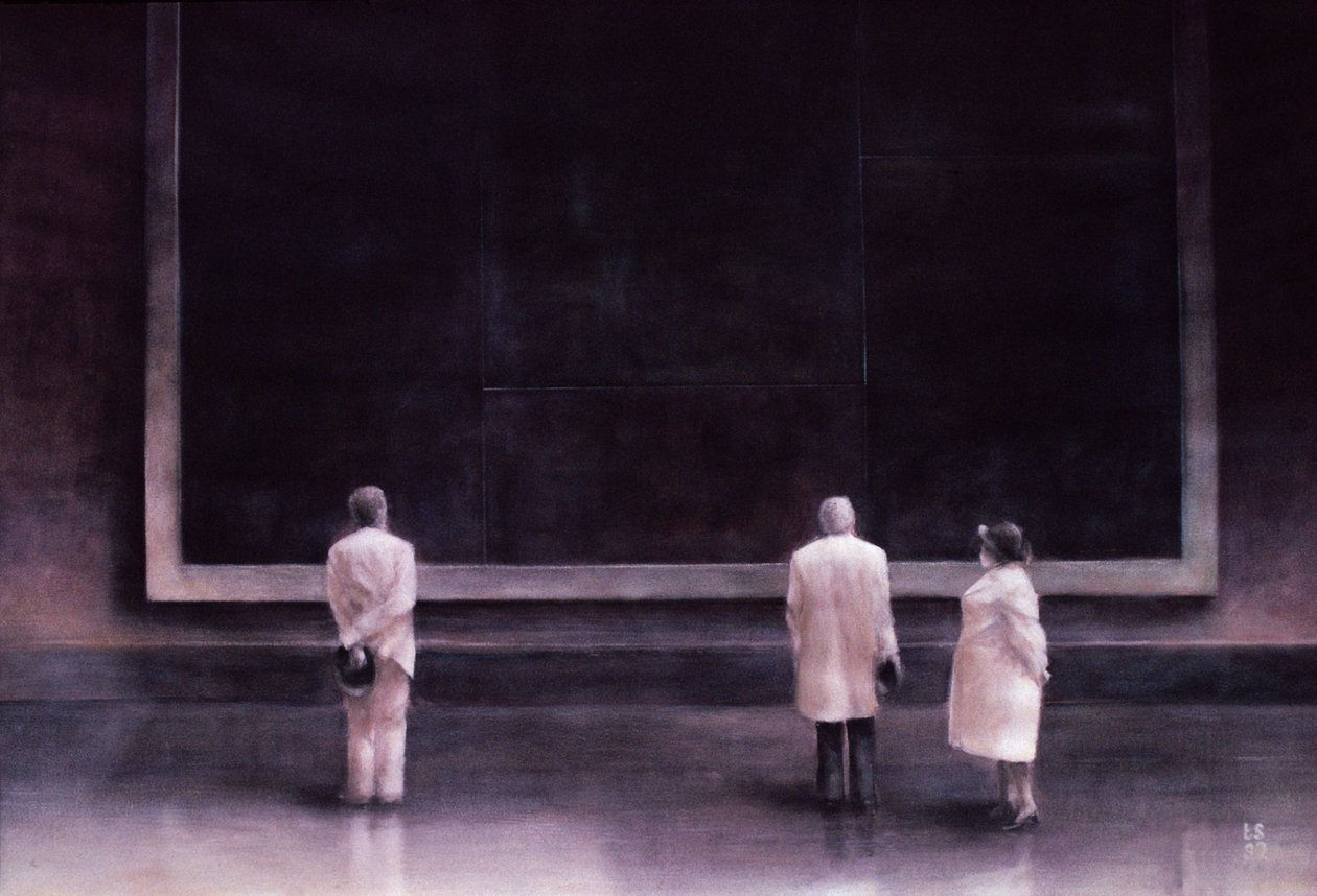 People at an Exhibition, 1990 (acrílico sobre papel) de Lincoln Seligman