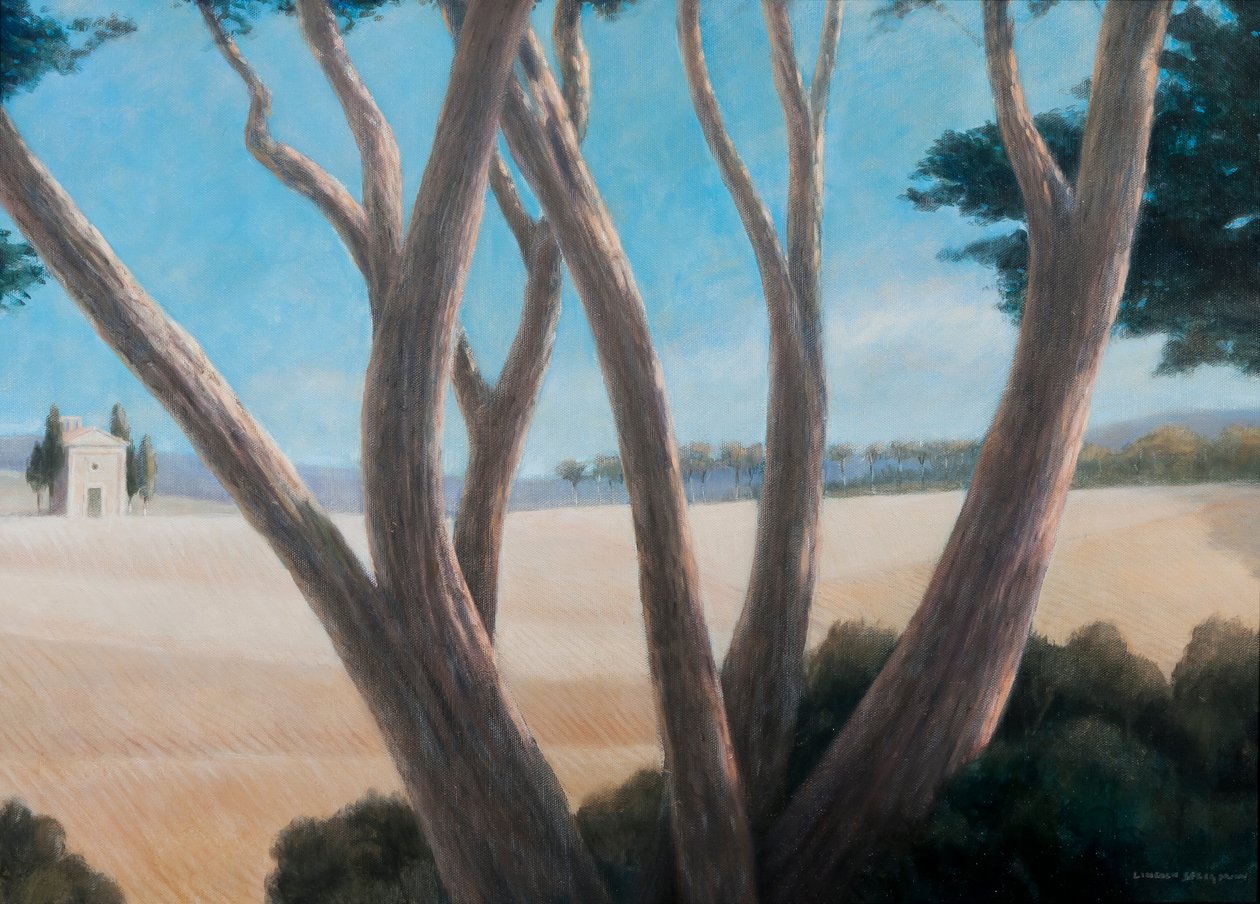 Pinheiros perto de Pienza, 2012 (acrílico sobre tela) de Lincoln Seligman