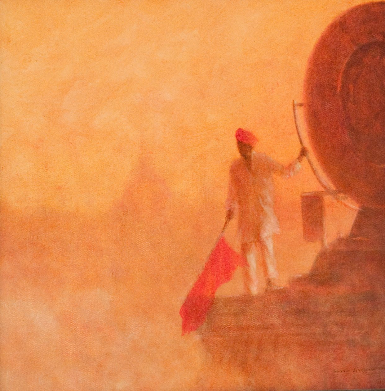 Homem de Bandeira Ferroviária, Agra, 2010 (acrílico sobre tela) de Lincoln Seligman