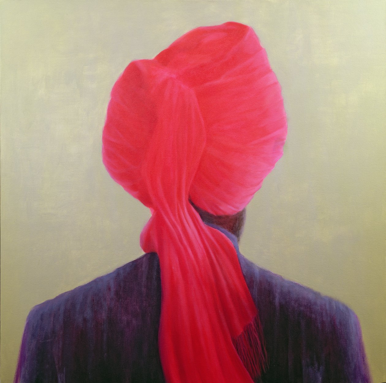Turbante vermelho, jaqueta roxa de Lincoln Seligman