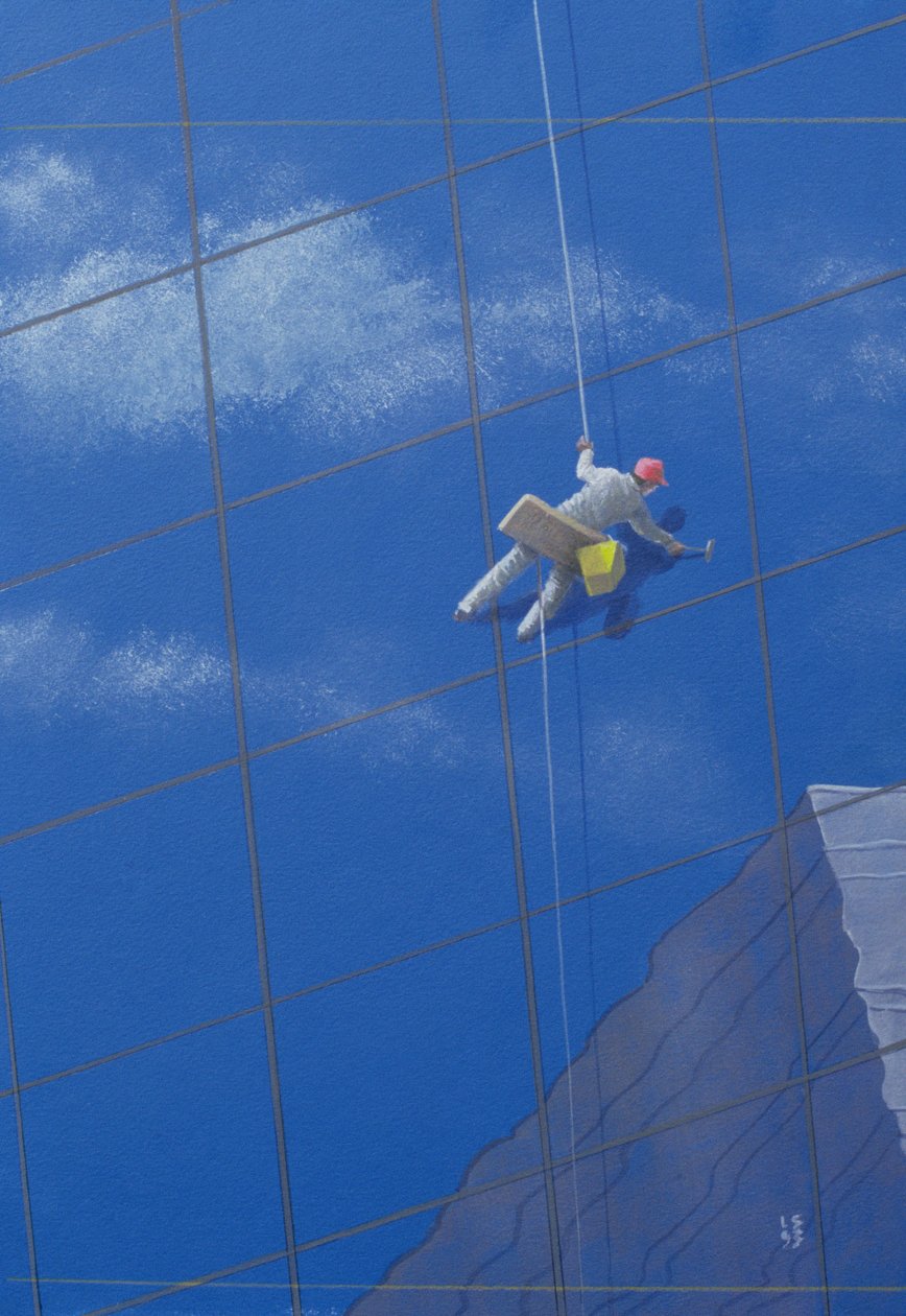 Window Cleaner, 1990 (acrílico sobre papel) de Lincoln Seligman