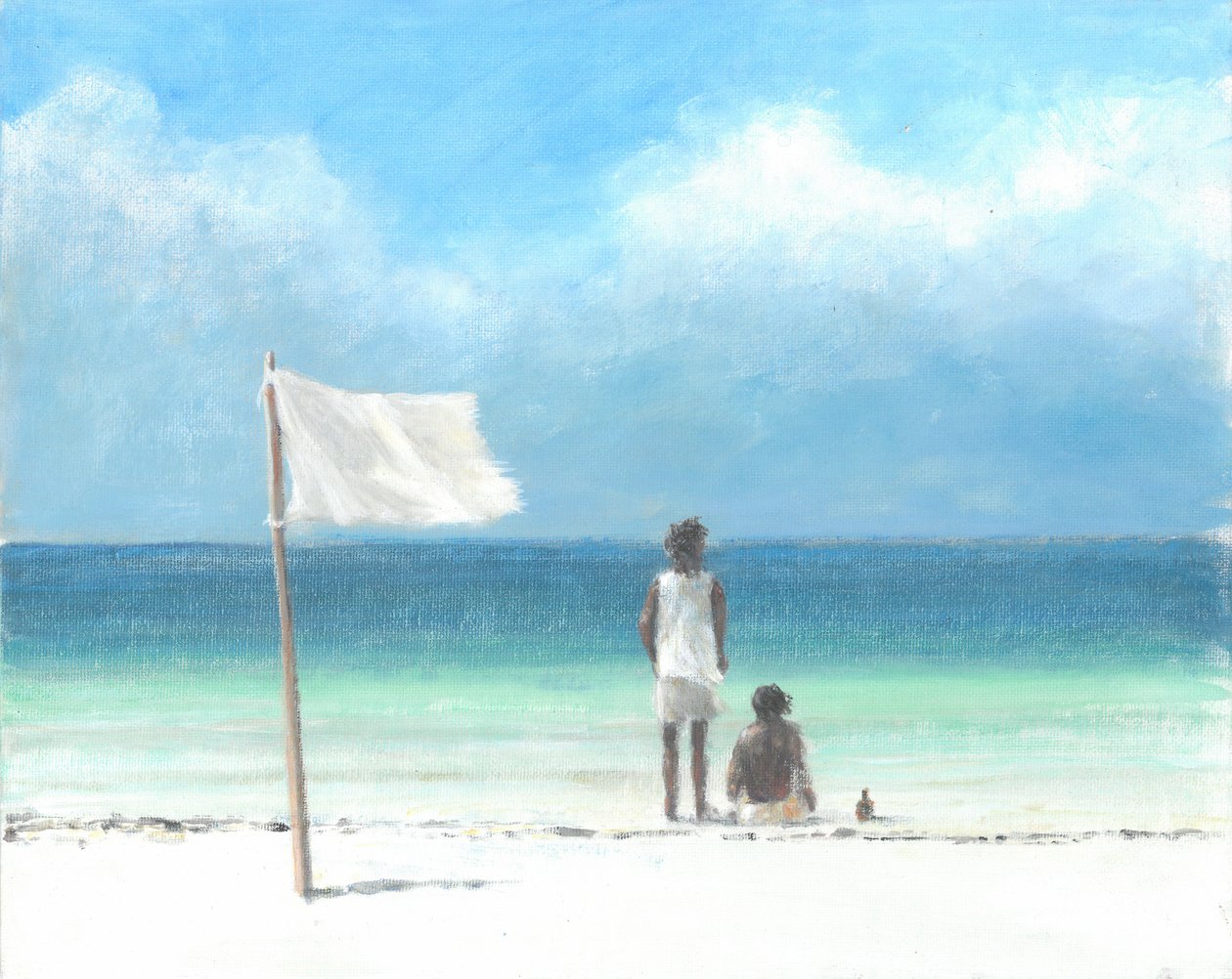 Meninos na praia, Quênia (acrílico sobre papel) de Lincoln Seligman