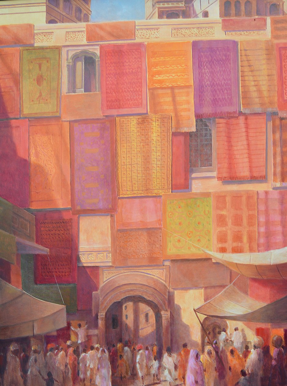 Muro da cidade com tapetes, Jaisalmer de Lincoln Seligman