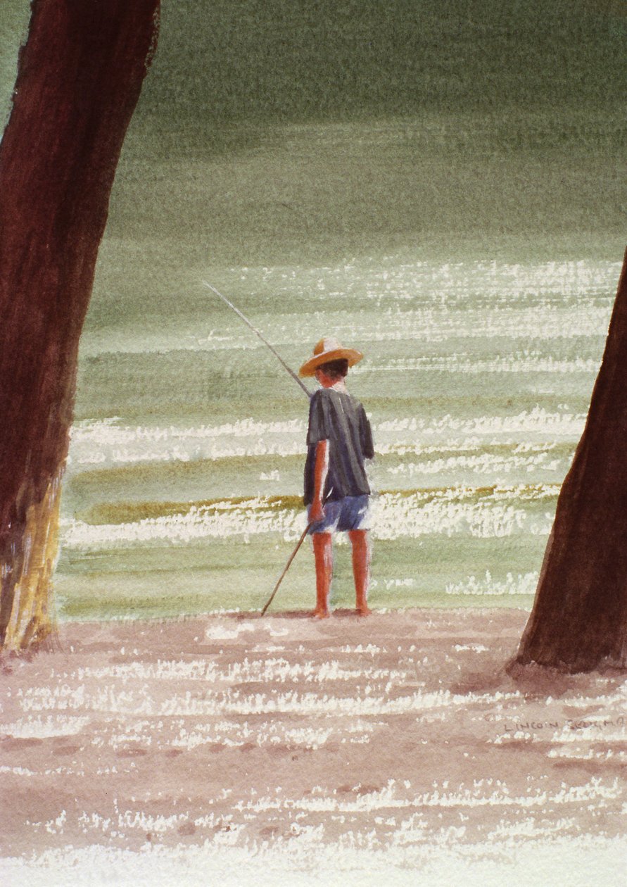 Henry Fishing, 1990 (acrílico sobre papel) de Lincoln Seligman